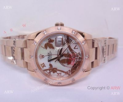 Rose Gold Rolex Goldust Dream Dial Ladies Watch